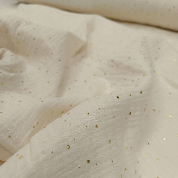 Dupla gaza Ekru/prljavo beli sa zlatnim tačkama - Slika 3