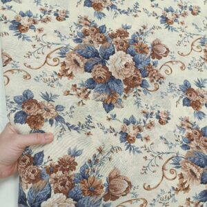 Dekor platno ruže na plave i braon  tonove 2,80m širina