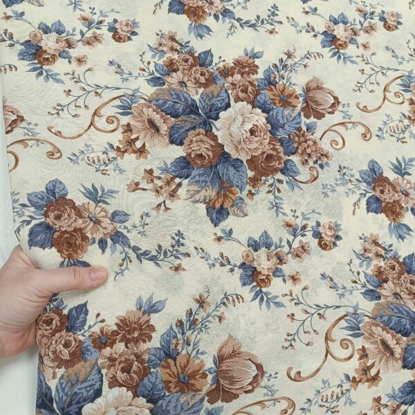 Dekor platno ruže na plave i braon  tonove 2,80m širina - Slika 1