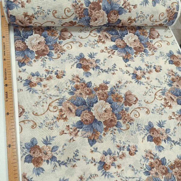 Dekor platno ruže na plave i braon  tonove 2,80m širina - Slika 3