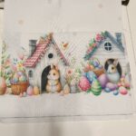 Stolnjak uskršnji zeke, kućice, jaja bordura 135x135 - Slika 2