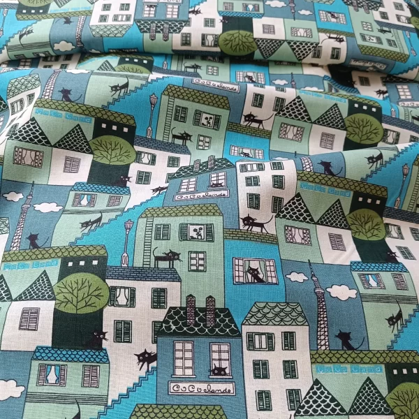 Pamuk krovovi na plavo/zeleno i mace - Slika 1