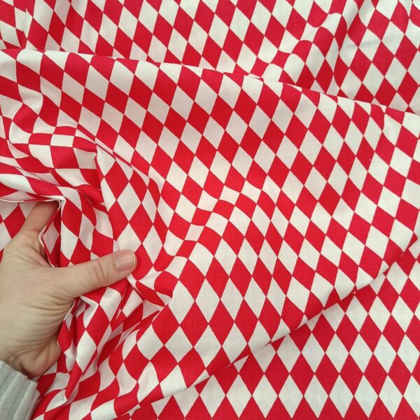 Pamuk rombovi crveno beli 2cm - Slika 1