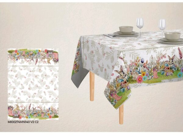 Uskršnji stolnjak zeke, čizme, korpa 135x215 - Slika 1