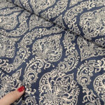 Dekor platno teget beli damask 180cm širina