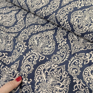 Dekor platno teget beli damask 180cm širina