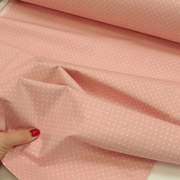 Posteljni pamuk roze osnova bele tačke od 1mm 240cm širina - Slika 1