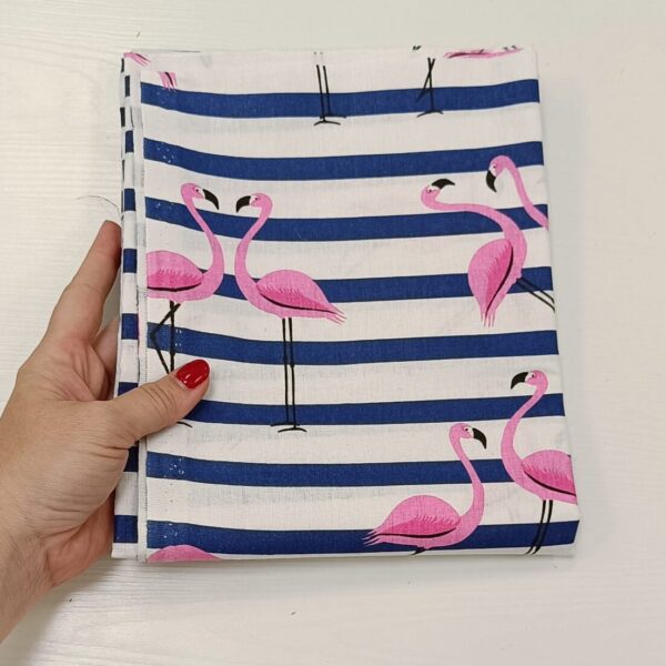 Parče pamuk platno flamingos sa teget prugama 70x160 - Slika 1